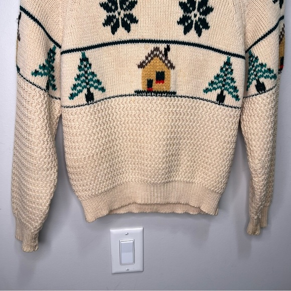 Vintage Handknit Winter Wool Sweater Cabin Christmas Holiday Snowflake - Picture 4 of 16